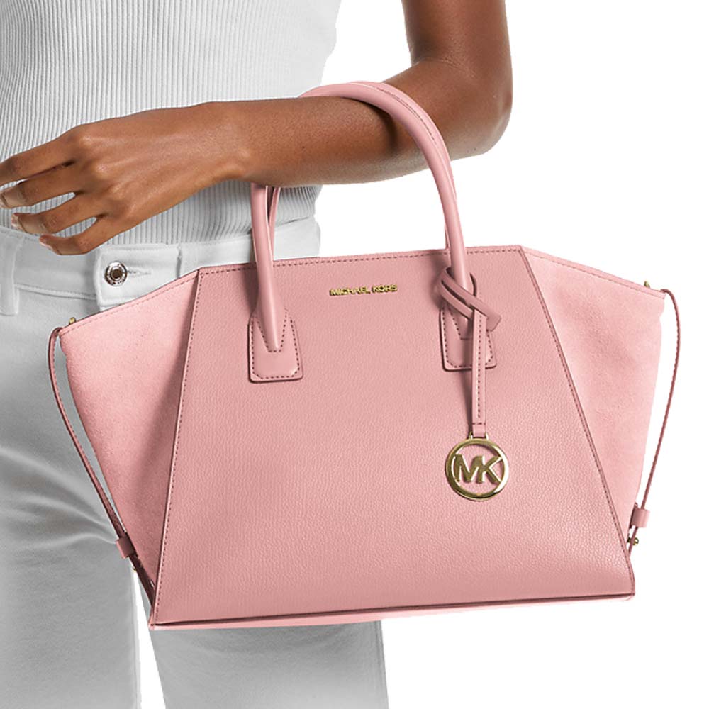 Michael Kors Avril Large Leather And Suede Satchel Powder Blush # 35F4G4VS3L