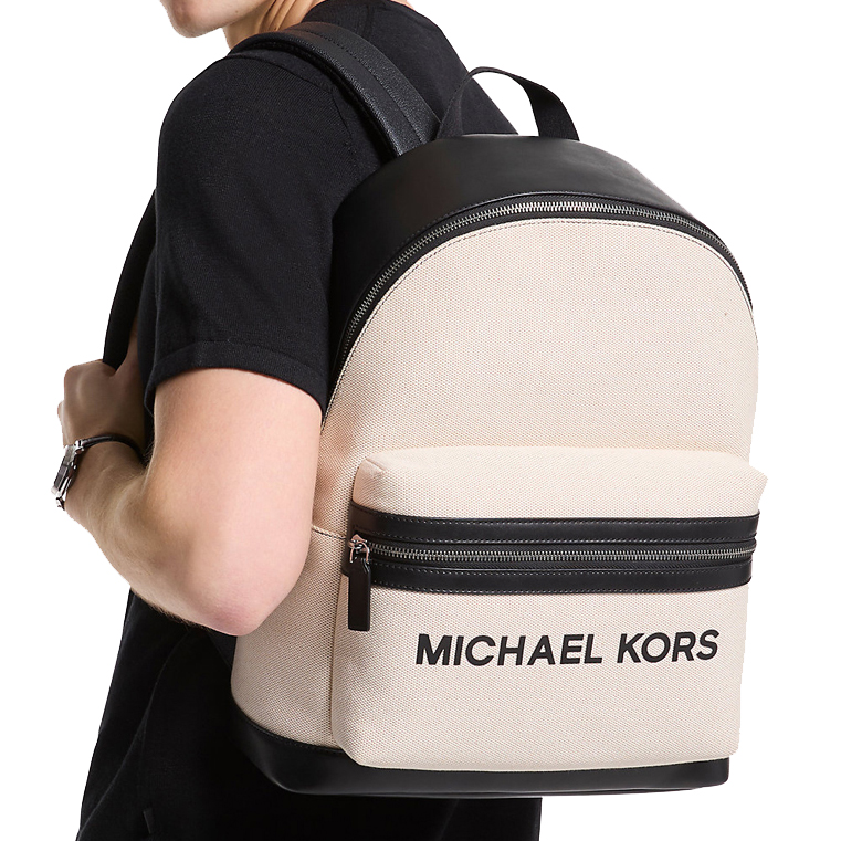 Michael Kors Cooper Two-Tone Canvas Dome Backpack Natural Black # 37S5LCOB2C