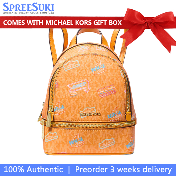 Michael Kors Rhea Extra-Small Printed Signature Logo Backpack Pop Orange # 35T5GRAB0I