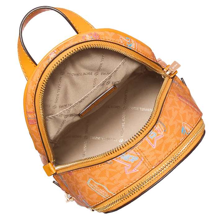 Michael Kors Rhea Extra-Small Printed Signature Logo Backpack Pop Orange # 35T5GRAB0I