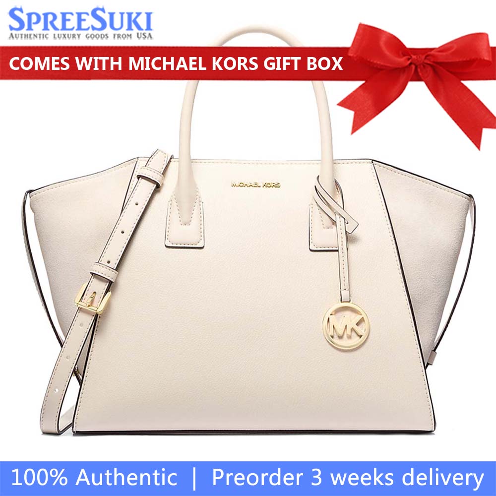 Michael Kors Avril Large Leather And Suede Satchel Light Cream # 35F4G4VS3L