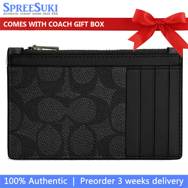 Coach Zip Card Case Signature Charcoal Black # CV764