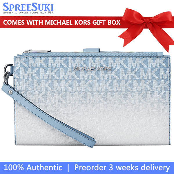 Michael Kors Jet Set Large Ombré Signature Logo Wristlet Light Sky # 35R5STVW3V