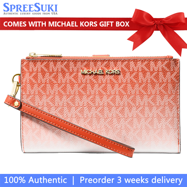 Michael Kors Jet Set Large Ombré Signature Logo Wristlet Red Clay # 35S5GTVW3V