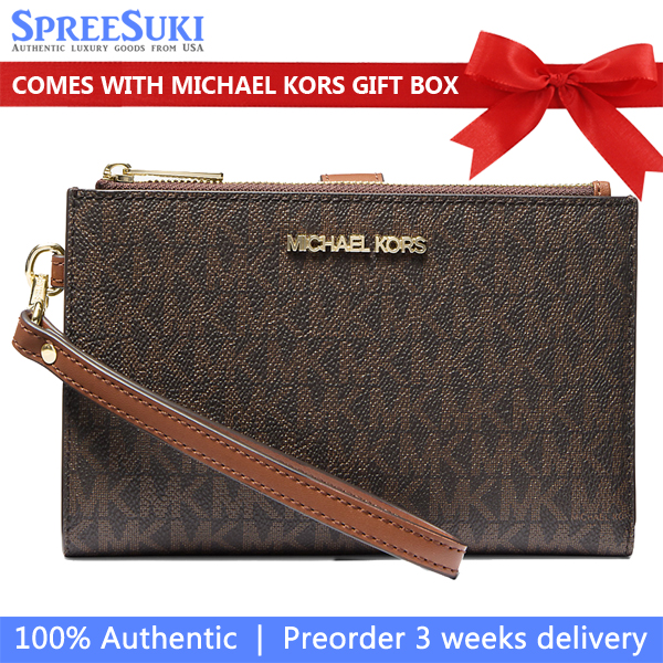 Michael Kors Jet Set Travel Double Zip Wristlet Wallet Brown Acorn # 35F8GTVW0B