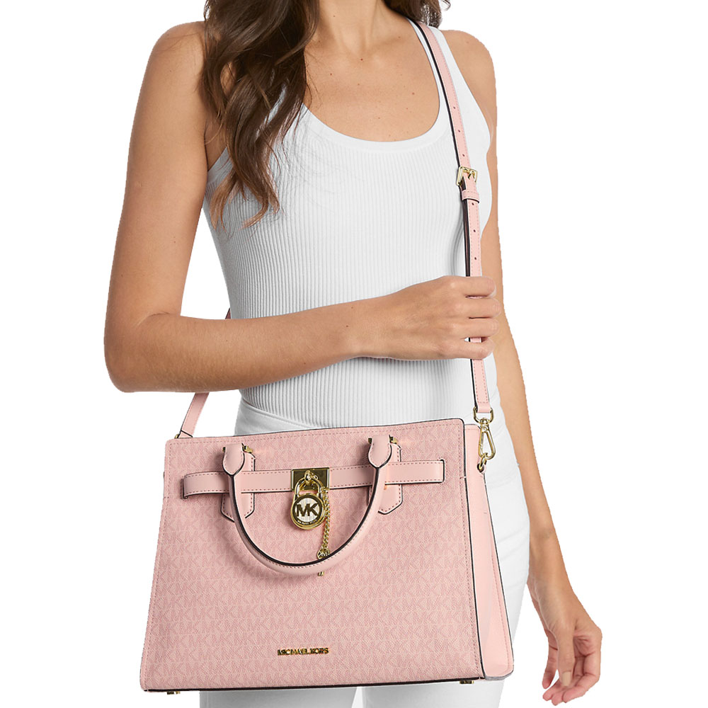 Michael Kors Hamilton Medium Signature Logo Satchel Powder Blush # 35T5GHMS2B