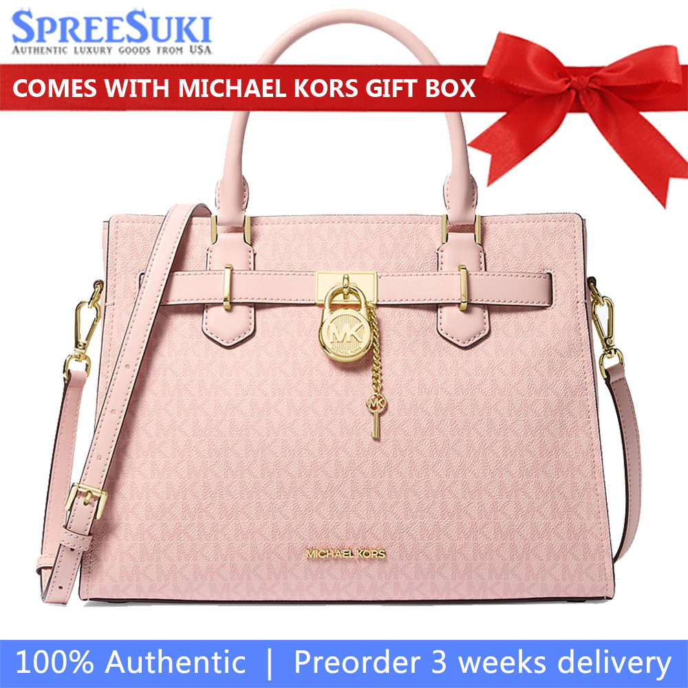 Michael Kors Hamilton Medium Signature Logo Satchel Powder Blush # 35T5GHMS2B