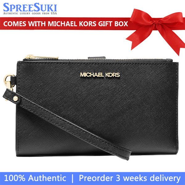 Michael Kors Long Wallet Jet Set Travel Large Double Zip Wristlet Black # 35F8GTVW0L