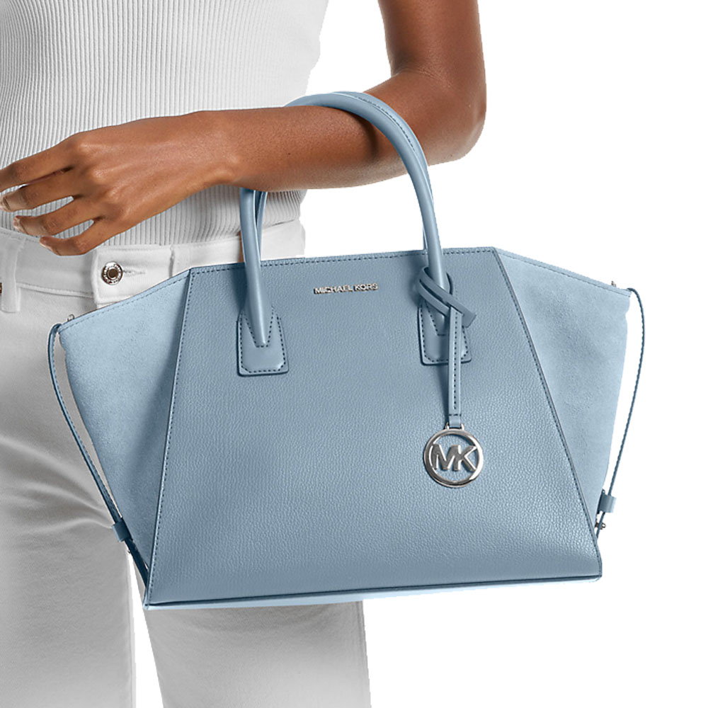 Michael Kors Avril Large Leather And Suede Satchel Pale Blue # 35F4S4VS3L