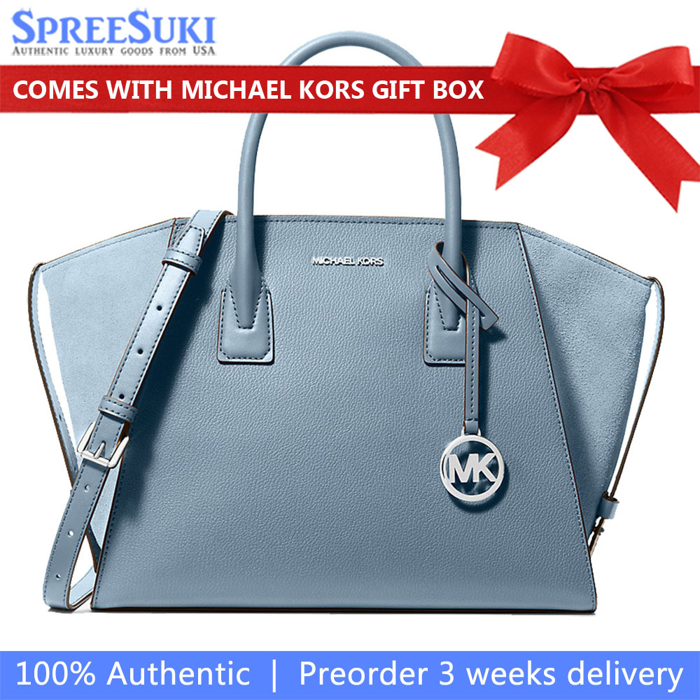 Michael Kors Avril Large Leather And Suede Satchel Pale Blue # 35F4S4VS3L