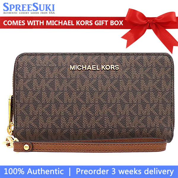 Michael Kors Phone Wallet Jet Set Travel Large Flat Multifunctional Phone Case Wristlet Brown # 35F8GTVW9B