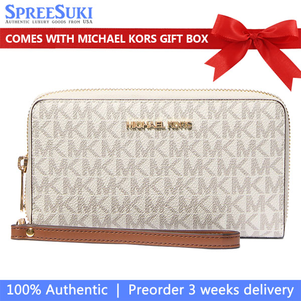 Michael Kors Phone Wallet Jet Set Travel Large Flat Multifunctional Phone Case Wristlet Vanilla # 35F8GTVW9B