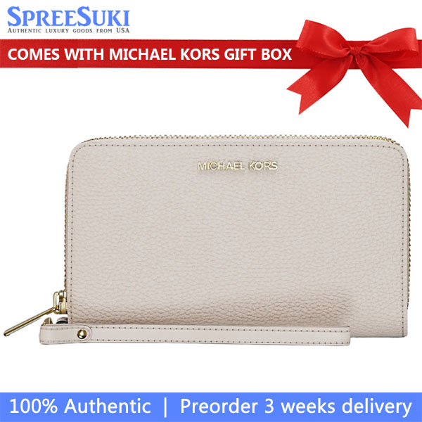 Michael Kors Long Wallet Pebble Leather Jet Set Travel Large Flat Multifunction Phone Lt Cream # 35S9GTVE7L