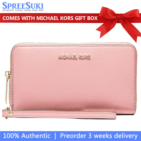 Michael Kors Long Wallet Pebble Leather Jet Set Travel Large Flat Multifunction P Powder Blush # 35S9GTVE7L