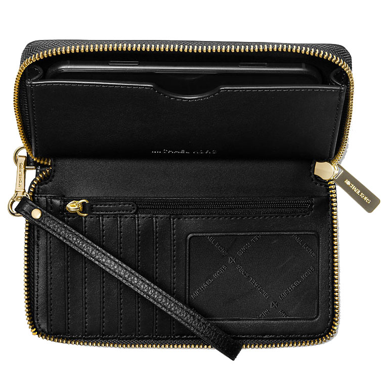Michael Kors Long Wallet Pebble Leather Jet Set Travel Large Flat Multifunction Phone Case Wristlet Black # 35S9GTVE7L
