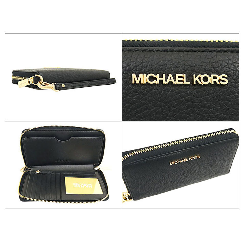 Michael Kors Long Wallet Pebble Leather Jet Set Travel Large Flat Multifunction Phone Case Wristlet Black # 35S9GTVE7L