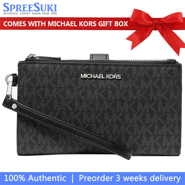 Michael Kors Phone Wallet Jet Set Travel Large Double Zip Wristlet Black # 35F8STVW0B