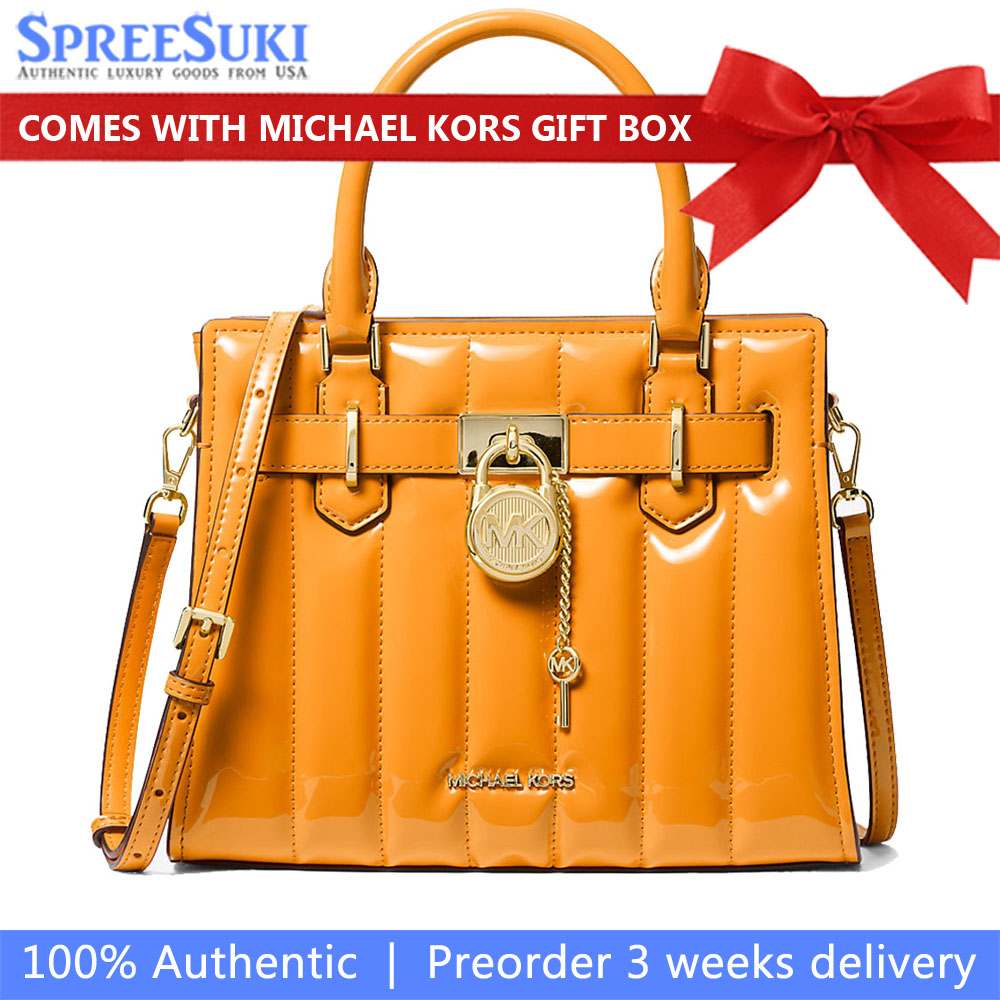 Michael Kors Hamilton Small Patent Satchel Pop Orange # 35T5GHMS1A