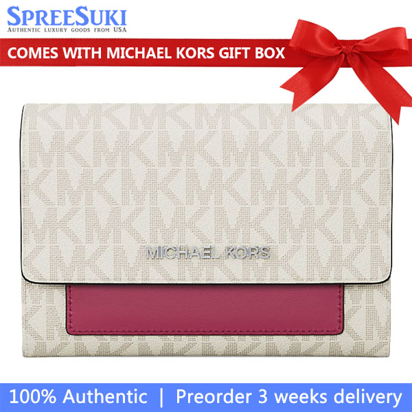 Michael Kors Jet Set Medium Signature Logo 2-In-1 Wallet Dark Raspberry Multi # 35T5SJ6Z2B