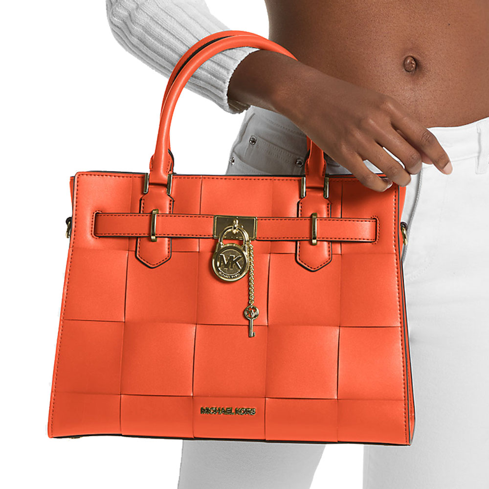 Michael Kors Hamilton Medium Woven Satchel Red Clay # 35S4GHMS2Y