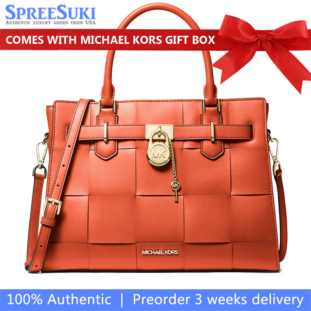 Michael Kors Hamilton Medium Woven Satchel Red Clay # 35S4GHMS2Y