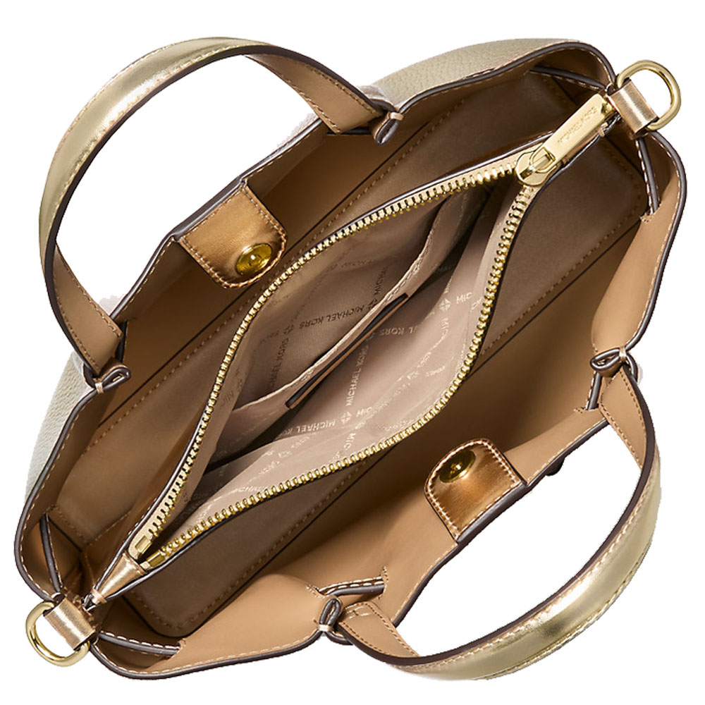 Michael Kors Carson Medium Metallic Pebbled Leather Satchel Pale Gold # 35S5G2ZS5M