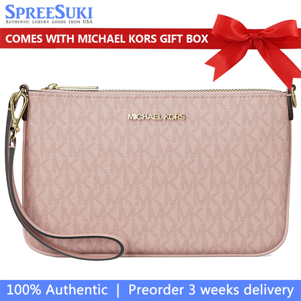 Michael Kors Jet Set Small Signature Logo Convertible Wristlet Powder Blush # 35T4GTVW5B