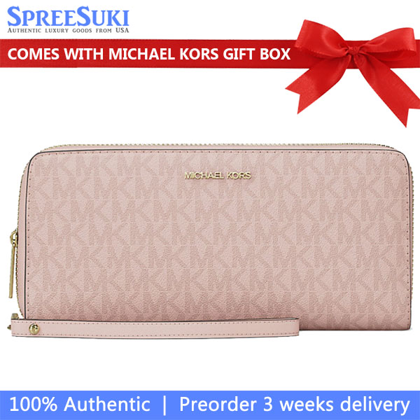 Michael Kors Jet Set Travenuel Large Signature Logo Continental Wristlet Powder Blush # 35R4GTVT3V