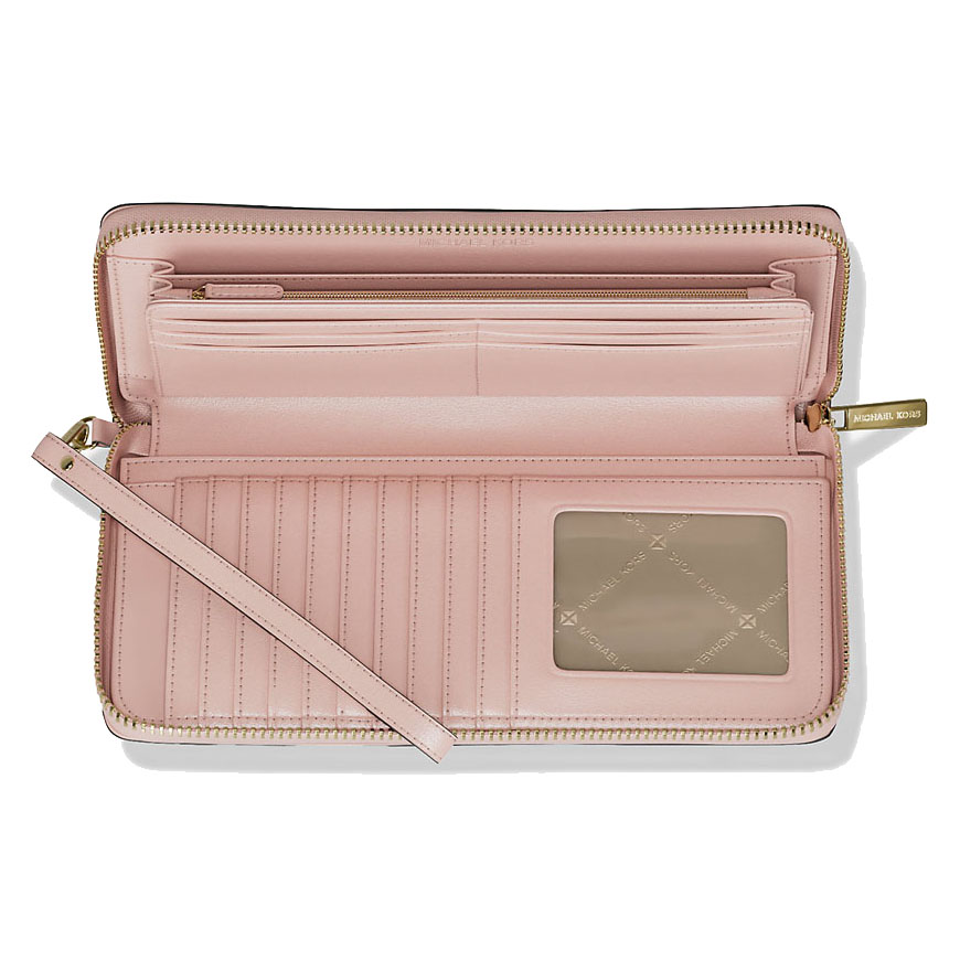 Michael Kors Jet Set Travenuel Large Signature Logo Continental Wristlet Powder Blush # 35R4GTVT3V