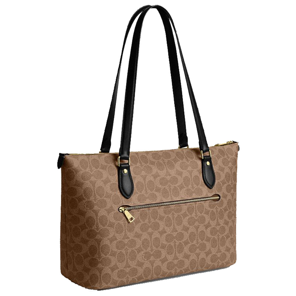 Coach Gallery Tote Bag In Signature Canvas Tan Black # CW381