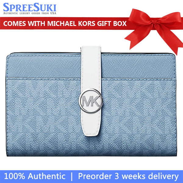 Michael Kors Greenwich Medium Signature Logo Wallet Lt Sky Mlt # 35S5SGRF8Y