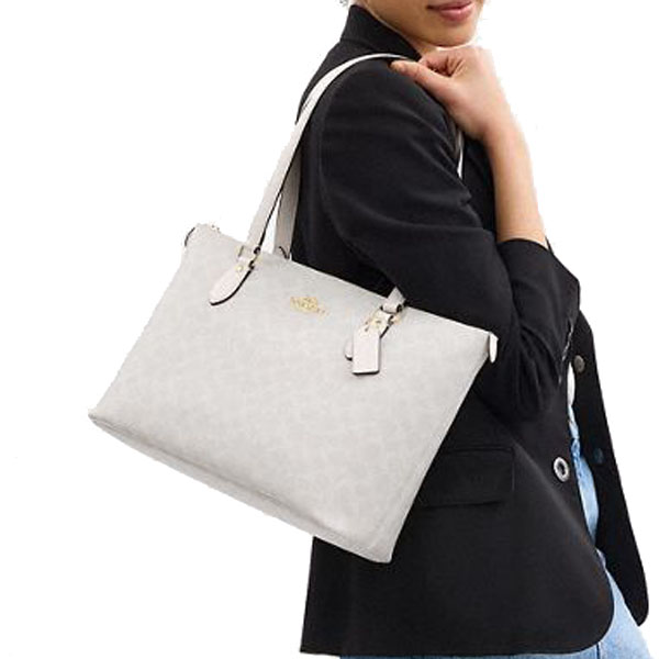 Coach Gallery Tote Bag In Signature Canvas White Chalk # CW381