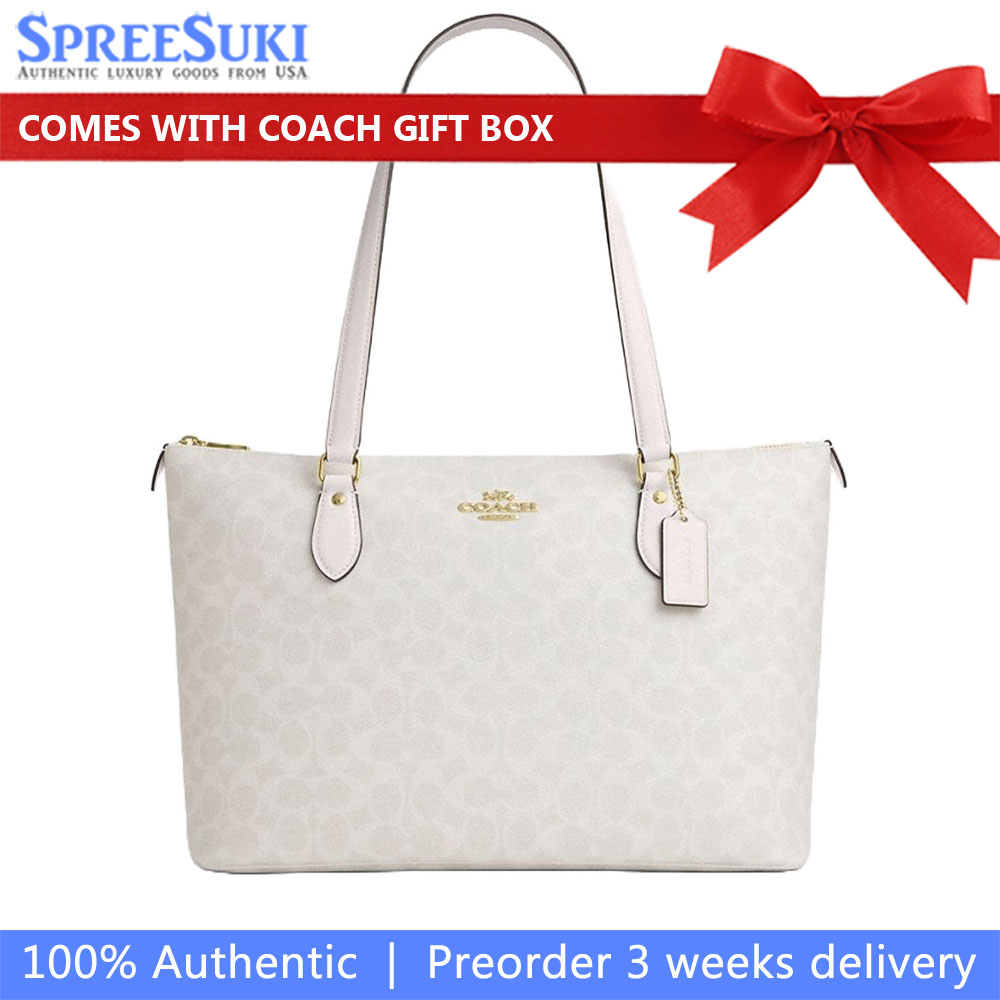 Coach Gallery Tote Bag In Signature Canvas White Chalk # CW381