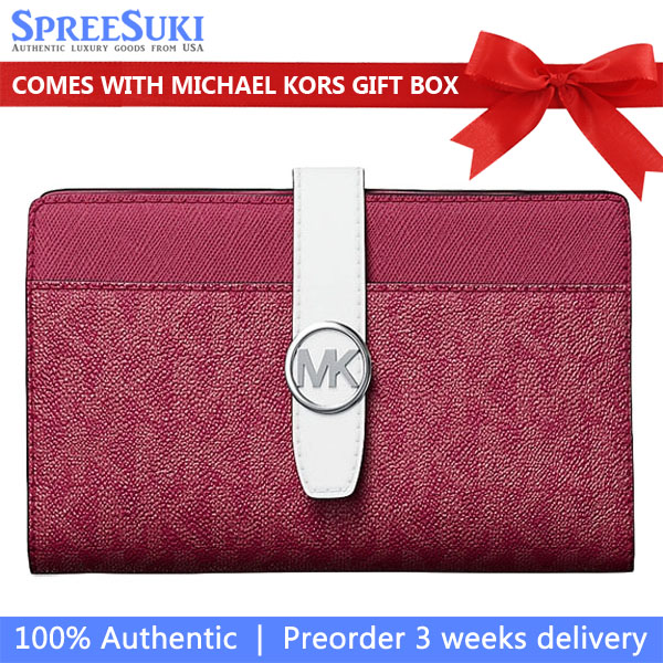 Michael Kors Greenwich Medium Signature Logo Wallet Dark Raspberry Multi # 35S5SGRF8Y