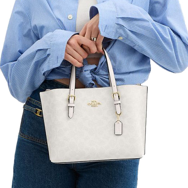 Coach Mollie Tote Bag 25 In Signature Canvas White Chalk # CV965