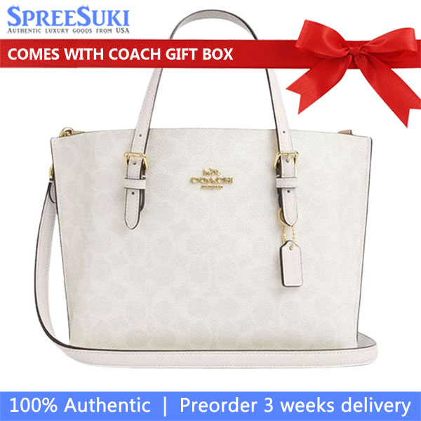 Coach Mollie Tote Bag 25 In Signature Canvas White Chalk # CV965