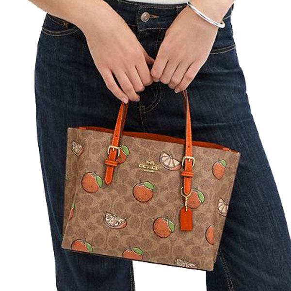 Coach Mollie Tote Bag 25 In Signature Canvas With Orange Print Tan Multi # CBB55