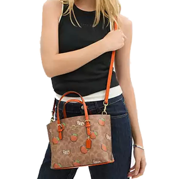 Coach Mollie Tote Bag 25 In Signature Canvas With Orange Print Tan Multi # CBB55