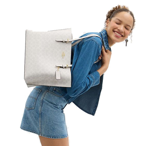Coach Mollie Tote Bag In Signature Canvas White Chalk # CV967