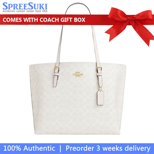 Coach Mollie Tote Bag In Signature Canvas White Chalk # CV967