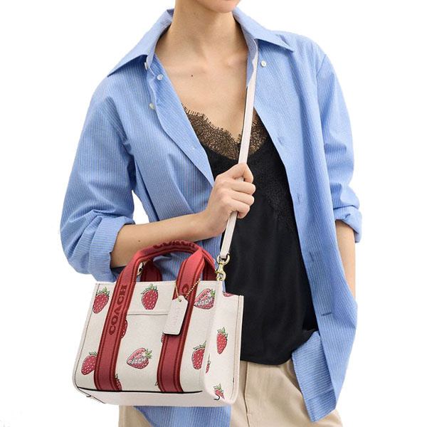 Coach Smith Tote Bag 24 With Strawberry Print Chalk Multi # CAR80