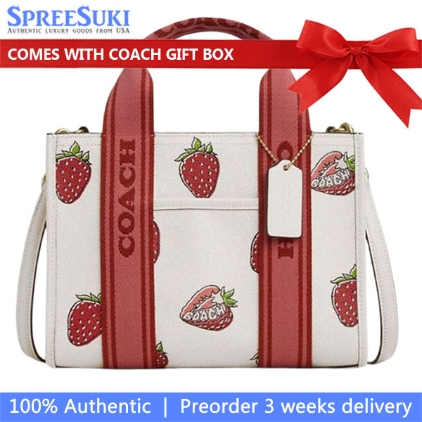Coach Smith Tote Bag 24 With Strawberry Print Chalk Multi # CAR80