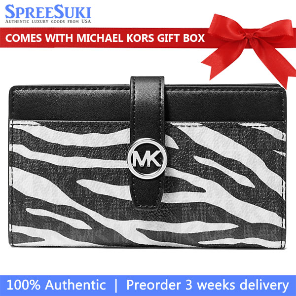 Michael Kors Greenwich Medium Zebra Signature Logo Wallet Black # 35S5SGRF8I