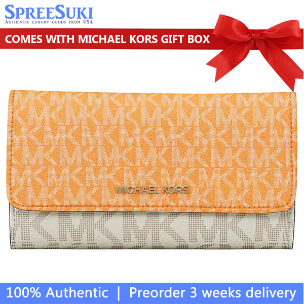 Michael Kors Jet Set Large Signature Logo Tri-Fold Wallet Pop Orange Multi # 35S5GTVF3B