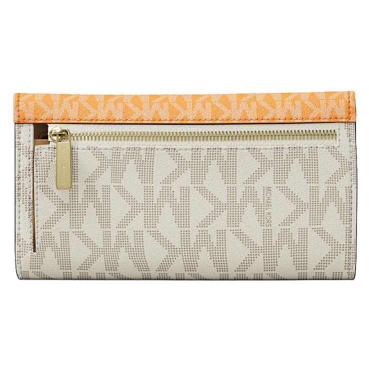 Michael Kors Jet Set Large Signature Logo Tri-Fold Wallet Pop Orange Multi # 35S5GTVF3B