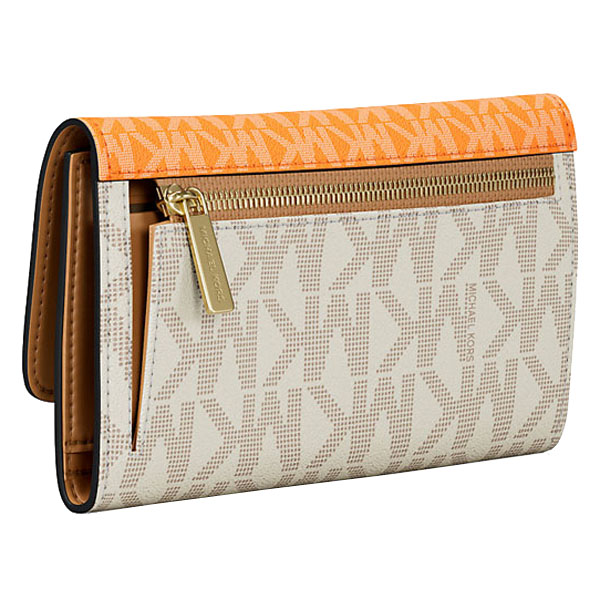 Michael Kors Jet Set Large Signature Logo Tri-Fold Wallet Pop Orange Multi # 35S5GTVF3B