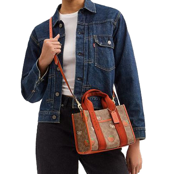 Coach Smith Tote Bag 24 In Signature Canvas With Orange Print Tan Multi # CAR81