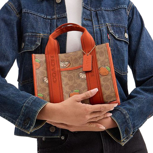 Coach Smith Tote Bag 24 In Signature Canvas With Orange Print Tan Multi # CAR81