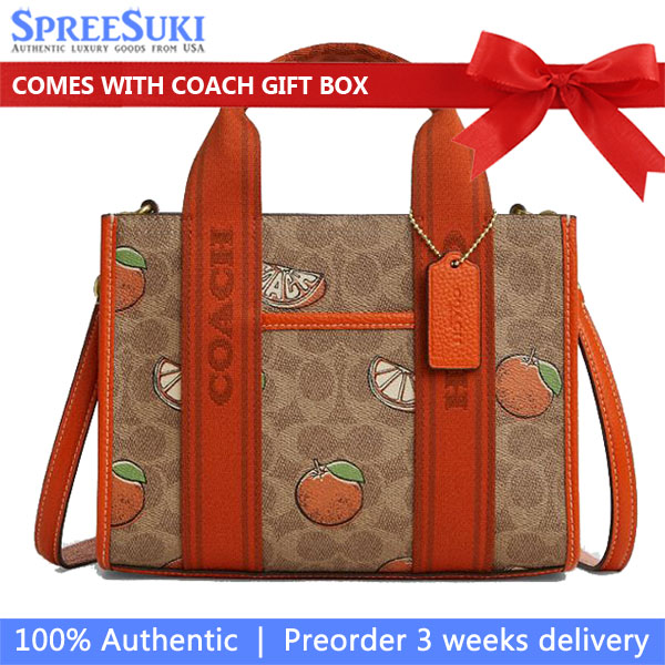 Coach Smith Tote Bag 24 In Signature Canvas With Orange Print Tan Multi # CAR81