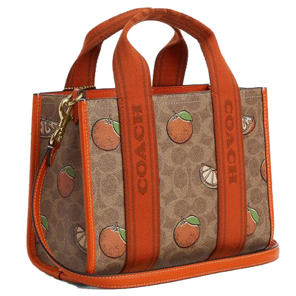 Coach Smith Tote Bag 24 In Signature Canvas With Orange Print Tan Multi # CAR81